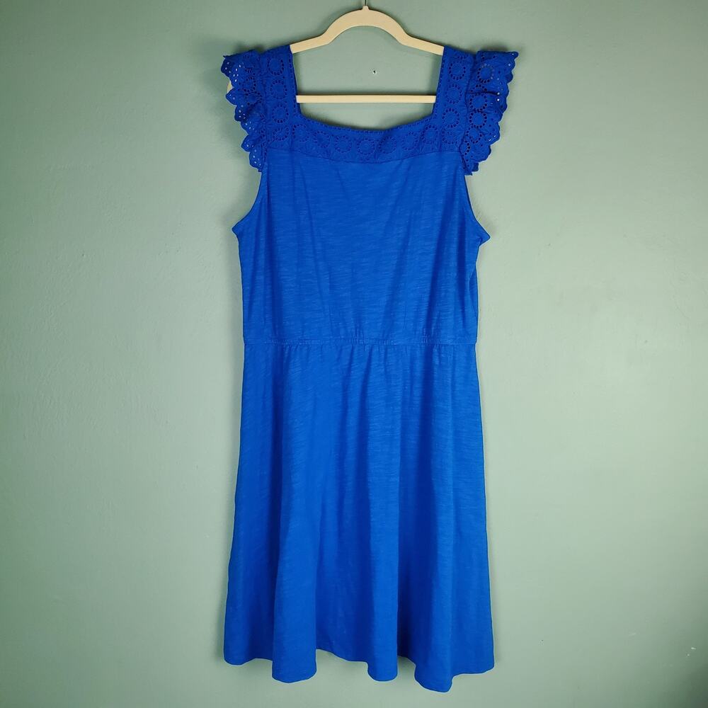 Talbots Port Blue Eyelet Slub Knit Fit & Flare Sleeveless Dress Size XLP Petite
